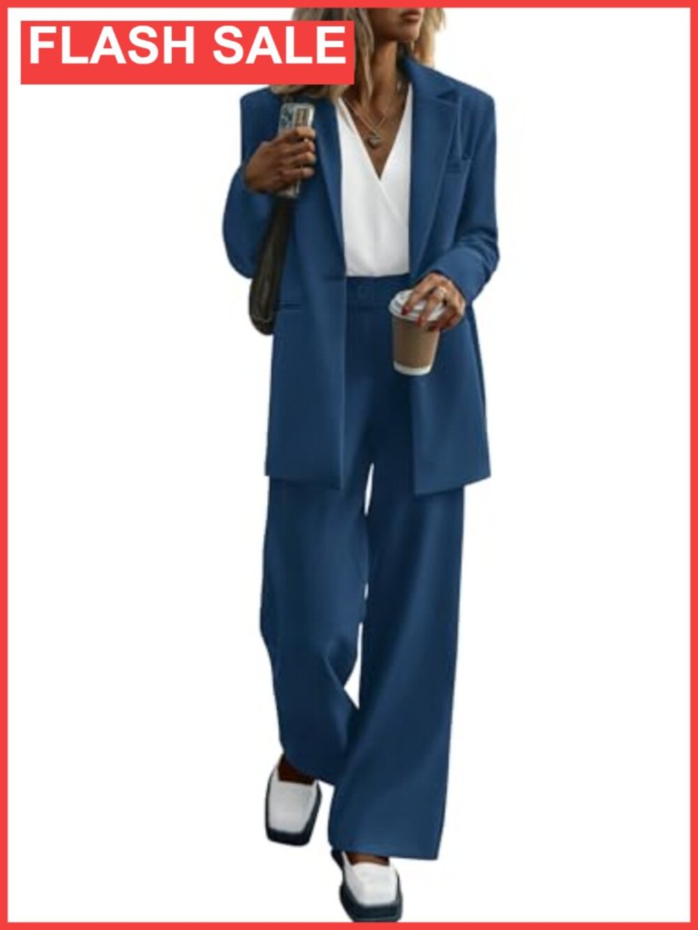 Women 2 Piece Suit Set Business Dressy Pantsuit Blazer Wide Leg Pants